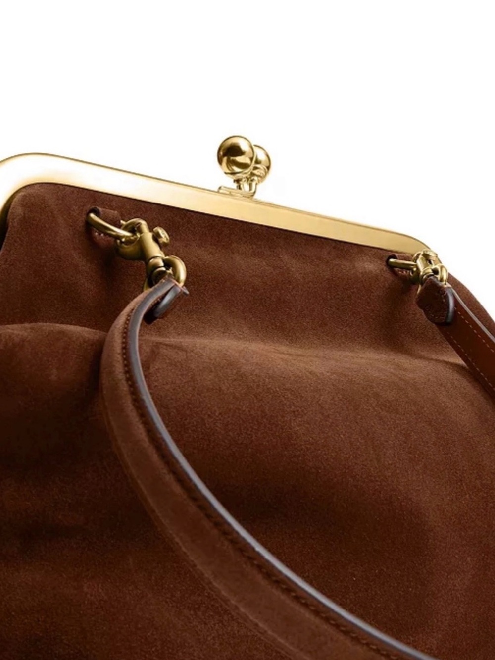 Coach Brown Suede Kiss-Lock Shoulder Bag - Picture 4 of 4